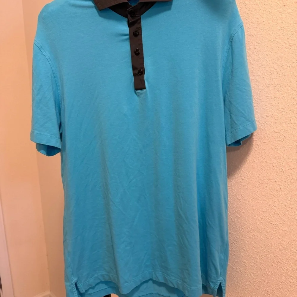 🍋Lululemon Polo Mens Evolution Blue Short Sleeve Shirt Athletic Stretch, Large, - Picture 3 of 11